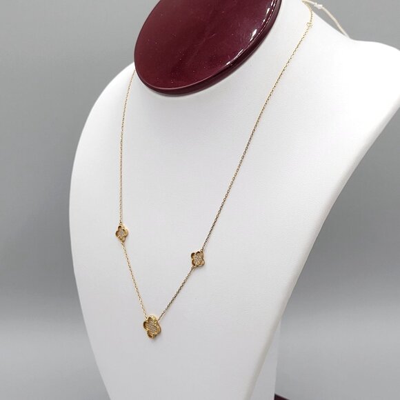 Alexa Tori Delicate Gold Over Sterling Silver Necklace Stationary Clover 18 inch - Picture 4 of 7